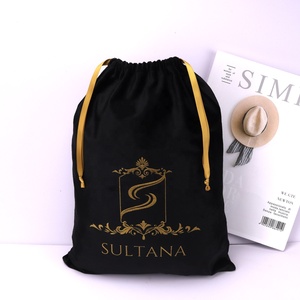 High End Custom Gold Logo Printed Velvet Dust Bag For Hat Drawstring Hair Dryer Storage Velvet Packing Pouch Bag