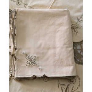 Nappe de mariage Robcultura en lin ivoire avec broderie grise, 12 serviettes, sans plis, style européen pour hôtels et salons - Product Image 6