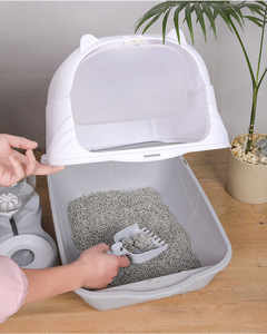 Bac à litière extra large <span class=keywords><strong>XXL</strong></span> <span class=keywords><strong>pour</strong></span> chats de grande taille, bac à litière fermé anti-éclaboussures, <span class=keywords><strong>toilette</strong></span> <span class=keywords><strong>pour</strong></span> animaux de compagnie moderne blanche et grise avec poignée supérieure - Product Image 6
