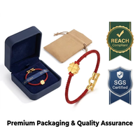 Bracelet porte-bonheur rouge tendance, cordon tressé réglable avec breloque dorée, vente en gros, personnalisation OEM en vrac