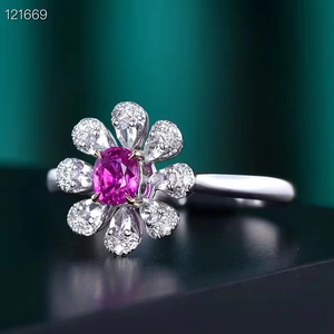 Anillo de Zafiro Rosa Natural con Corte Ovalado, Oro Sólido de 18K, Forma de Flor, Halo de Diamantes, Joyería Fina con Piedras Preciosas para Mujer - Product Image 3