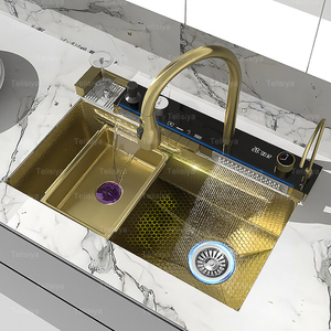 Fregadero de Cocina Tipo Cascada de Acero Inoxidable Extra Grande con Lavavasos y Set de Grifo con Pantalla Digital, 100*50cm - Product Image 6