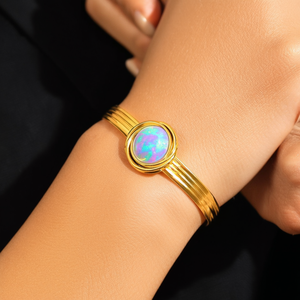 Bracelet en acier inoxydable 316L avec pierre opale, plaqué or PVD, bijoux tendance pour femmes - Product Image 3