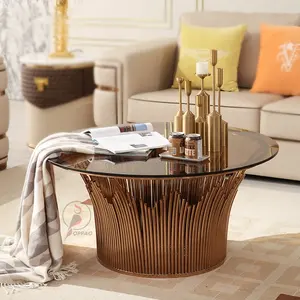 Новая модель, роскошные дизайнерские круглые журнальные столики, Круглый центральный столик для виллы, чайный столик с металлической рамой и закаленным стеклом