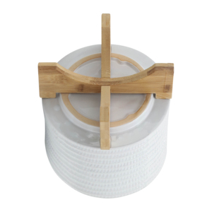 Vaso in ceramica con supporto in legno, design testurizzato per casa, giardino, patio, fioriera moderna - Product Image 5