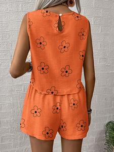 Conjunto de Dos Piezas Casual y Sexy para Mujer, Top Corto Bordado de Algodón Tejido Sólido y Pantalones Cortos Largos - Product Image 4