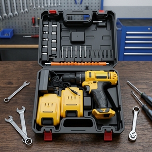 Set Perkakas Bor Impak Tanpa Sikat 21V Dengan Dua Baterai Lithium Isi Ulang untuk Pekerjaan Rumah & Konstruksi - Product Image 1