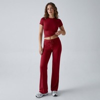 Ensemble décontracté 2 pièces personnalisé pour femme : T-shirt court à col rond et pantalon large – Tenue streetwear, loungewear et activewear