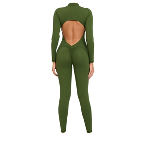 <span class=keywords><strong>Mono</strong></span> deportivo sexy <span class=keywords><strong>de</strong></span> secado rápido con patrón sólido, espalda hueca, manga larga, cremallera, efecto levanta cadera, espalda descubierta grande, para yoga y gimnasio para mujer - Product Image 4