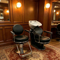 Fauteuil de lavage de luxe pour salon avec bac en céramique blanc, en cuir synthétique, inclinable, station de lavage des cheveux, massage de la tête, spa
