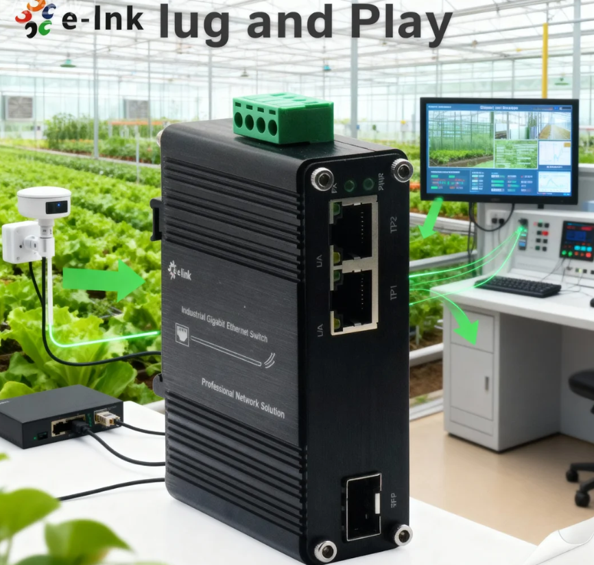 E-link Mini Industrial 2 Port 10/100/1000Mbps Full-Duplex Media Converter SFP Slot 2Gbps Switch Capacity Aluminum Alloy