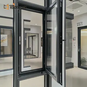 Tegood Manufacture Hot Selling Thermal Break Aluminum Double Tempered Glass Swing Windows With Mesh Screen