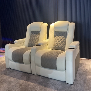 Fábrica 2 asientos blanco + <span class=keywords><strong>gris</strong></span> muebles de cine en casa reclinables eléctricos de cuero genuino sofá de cine en casa asiento de cine <span class=keywords><strong>reclinable</strong></span> - Product Image 2
