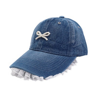 Topi Bisbol Denim Berenda untuk Wanita, Topi Pelindung Matahari Kasual Serbaguna