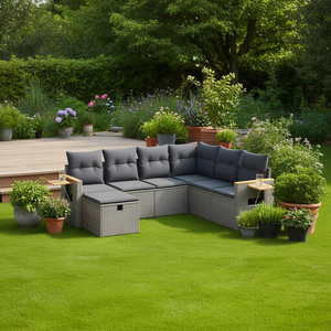 Set Divano da Esterno in Rattan Grigio a 6 Posti con Braccioli Regolabili, Arredamento da Giardino dal Design Contemporaneo - Product Image 2