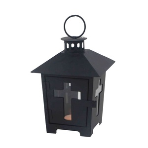 Đèn lồng kim loại màu đen với thiết kế chéo nghĩa trang kim loại đèn Lồng nến Matt Đèn Lồng Nến Đen - Product Image 1