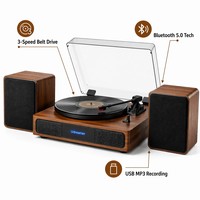 Tourne-disque professionnel USB MP3 à 3 vitesses pour la décoration de la maison, style vintage en noyer **Lecteur de disques vinyles**