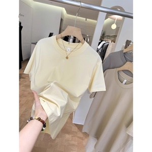 T-shirt Élégant Basique Polyvalent pour Amoureux en Coton Épais à Manches Courtes, Couleur Unie, Respirant, Haut de Base Coupe Ample 100% Coton - Product Image 2