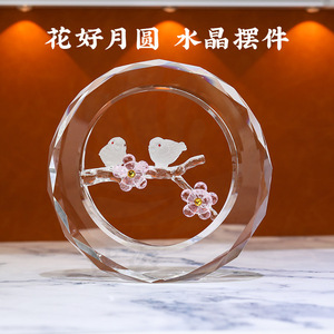 Ornement en verre cristal rond avec gravure interne d'oiseaux et de fleurs, décoration de mariage pour la Saint-Valentin, collection cadeau - Product Image 3