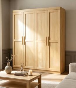 Armoire scandinave moderne en bois avec portes battantes style Shaker, poignées en bois massif, meuble de chambre autoportant grande capacité - Product Image 2