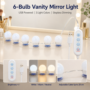 LED Vanity Mirror <b>Lights</b> Kit 6 Bulbs USB Powered Makeup Mirror Lamp with 3 Color Lighting Stepless Brightness Adjustable - Product Image 2