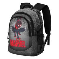 Mochila Deportiva Karactermania Marvel Spiderman Spin-PLUS, Estilo Caricatura, Poliéster Resistente, Cierre de Cremallera, Capacidad 20-37L, Gris