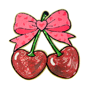 Design scintillant de cerises et de nœuds avec des détails en paillettes, parfait pour personnaliser les projets de mode et ajouter une touche amusante - Product Image 1