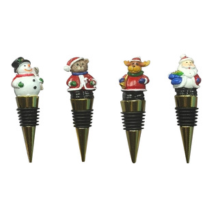Christmas Wine Stoppers Resin Silicone Bottle Seals Snowman Santa Design Holiday Decorative Gift Set - Product Image 3