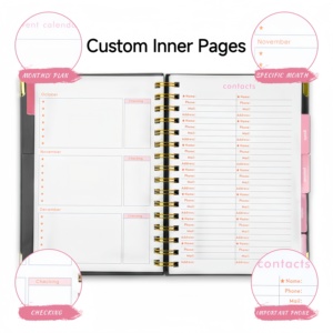 Boîte d'emballage personnalisée FSC avec votre logo Journal relié à double spirale Agenda de luxe Agenda mensuel hebdomadaire planificateurs quotidiens - Product Image 5