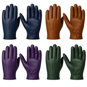 Leather <b>Touchscreen</b> <b>Gloves</b> Wrist Length Plain Style Fur Lined Eco-Friendly Daily Use Four Seasons Warmth Protection Navy Brown - Product Image 6