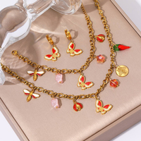 Parure de bijoux 3 pièces en acier inoxydable émaillé avec pendentifs abeille, papillon et insecte, collier, boucles d'oreilles et bracelet pour femme, cadeau G5063