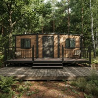 Maison pliable portable à double aile extensible, insonorisée et économe en énergie, pour le glamping en forêt, le camping et les projets d'hébergement