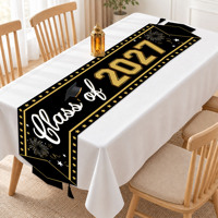 Chemin de table personnalisé pour la promotion 2027, chemin de table en polyester noir et or pour décorations de fête de remise des diplômes, 180 x 35 cm
