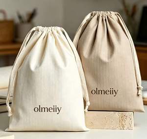 Sac à chaussures en coton avec logo personnalisé, écologique, réutilisable, sac à poussière en chevron pour vêtements, pochette de rangement de voyage avec cordon de serrage - Product Image 5