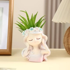 Maceta con Forma de Rostro de Resina, Linda Maceta con Cabeza de Chica Pintada <span class=keywords><strong>a</strong></span> <span class=keywords><strong>Mano</strong></span> con Orificio de Drenaje, Ideal para Plantas de Interior y Decoración de Escritorio - Product Image 1