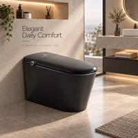 WC intelligent automatique noir avec bidet intégré, couvercle à ouverture automatique, double bouton, mode enfant, capteur de pied, siège chauffant, chasse d'eau automatique, séchoir à air chaud