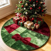 Tapis de sol circulaire en fausse fourrure de cachemire pour Noël, motif sapin de Noël, pour salon, canapé, entrée, absorbant et antidérapant
