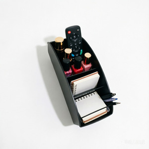 Japanese Style Desktop Organizer Rectangle Black <b>Standing</b> Type Office Storage Box Tiered Design For Remote <b>Control</b> Pen Holder - Product Image 2