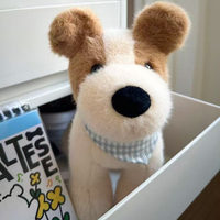 Peluche chien adorable de haute qualité avec bandana, jouet en peluche doux rembourré en coton PP, écharpe à carreaux bleue mignonne, cadeau pour enfants