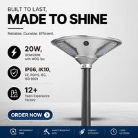 Lampe solaire de jardin LED monocristalline en silicium 20W avec télécommande, angle de faisceau 360°, en alliage d'aluminium, IP65, allumage/extinction automatique