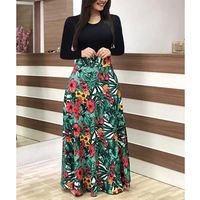 Robes longues à manches longues pour femmes, patchwork, imprimées de fleurs, drapées, vestidos, robe longue maxi décontractée pour femmes