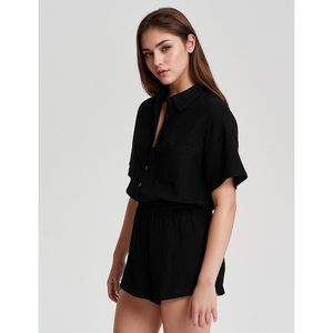 Conjunto Casual de 2 Piezas para Mujer, Camisa de Algodón con Botones y Pantalones Cortos de Gasa, Atuendo Transpirable para Primavera/Verano - Product Image 3