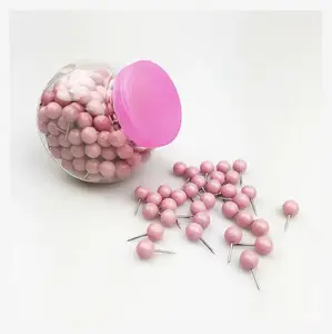 定制彩色婴儿粉色圆形球头，带不锈钢点圆形塑料地图大头钉图钉