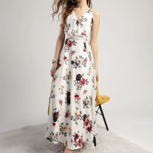 Vestido MIDI con estampado floral para mujer con cuello en V y dobladillo acampanado - Product Image 1