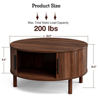 Table basse chinoise Chunshulin avec portes coulissantes, style moderne minimaliste, rangement encastré, finition noyer, 29,9 pouces