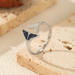 S925 Silver Geometric <b>Ring</b> With Blue And Clear Pave <b>Crystals</b> Trendy Design Unisex Everyday Wear - Product Image 4