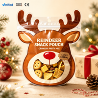 Emballage plastique personnalisé en gros, imprimé, de forme irrégulière, conforme aux normes EU PPWR, à motifs festifs de Noël, pour l'emballage de snacks en détail