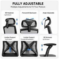 Chaise de bureau ergonomique à dossier mi-haut en maille pour personnes de grande taille, réglable en hauteur, pivotante et compatible repas