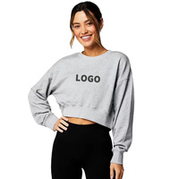 Sweatshirt Wanita Warna Krem Abu-abu Heather Model Crop Oversize Kerah Bulat Lengan Panjang Drop Shoulder Atasan Pullover Custom OEM Grosir