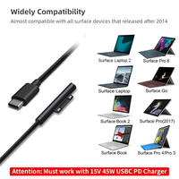 Câble de charge en nylon tressé USB-C Type C PD pour Microsoft Surface Pro 7 6 5 Go 3 2 1 ordinateur portable 4/3/2/1 chargeur câble d'alimentation